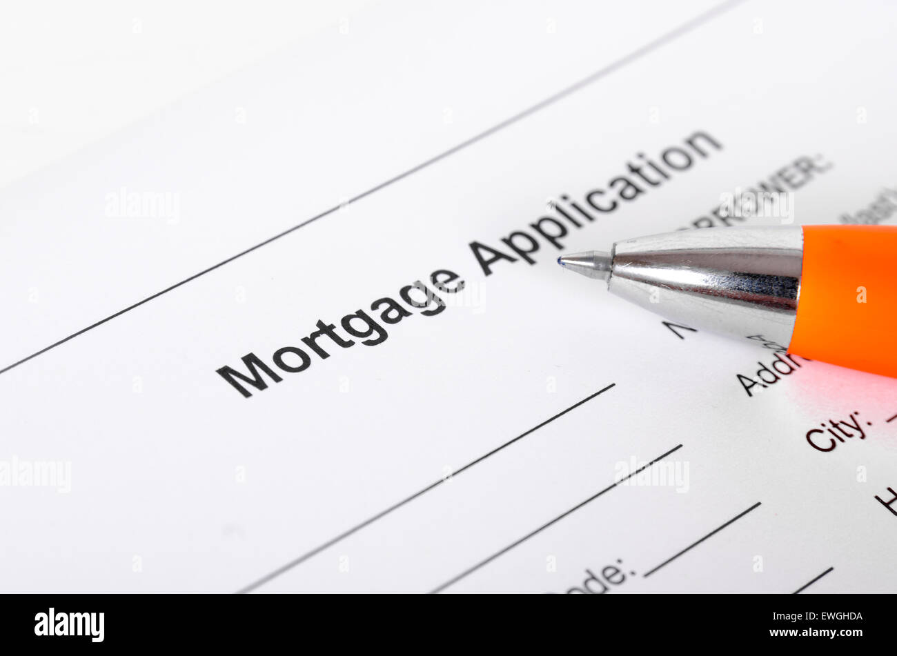 Füllen Sie Hypothekenantrag hautnah Stockfoto