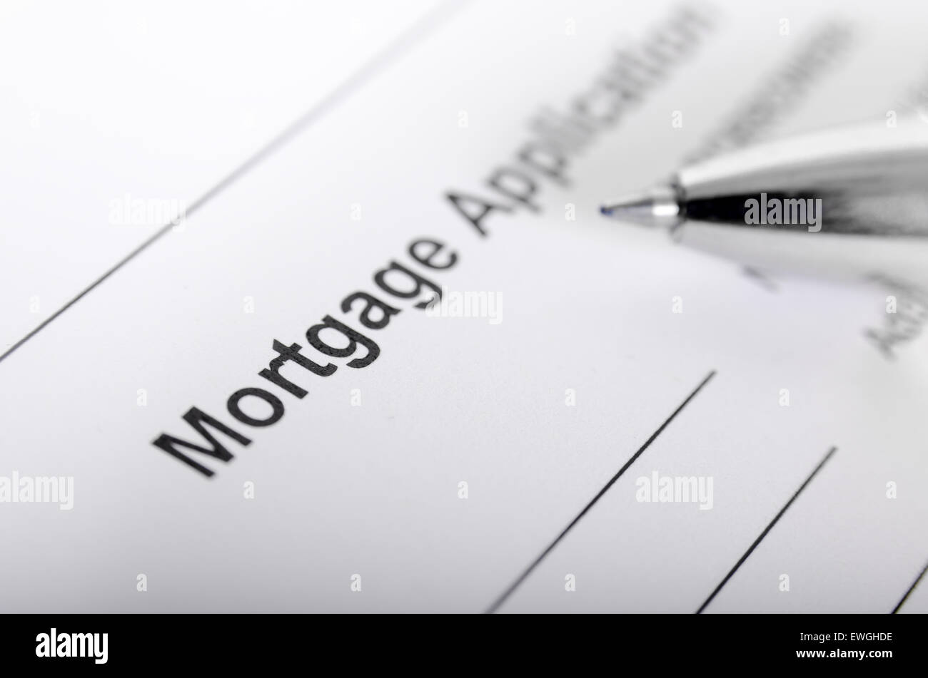 Füllen Sie Hypothekenantrag hautnah Stockfoto