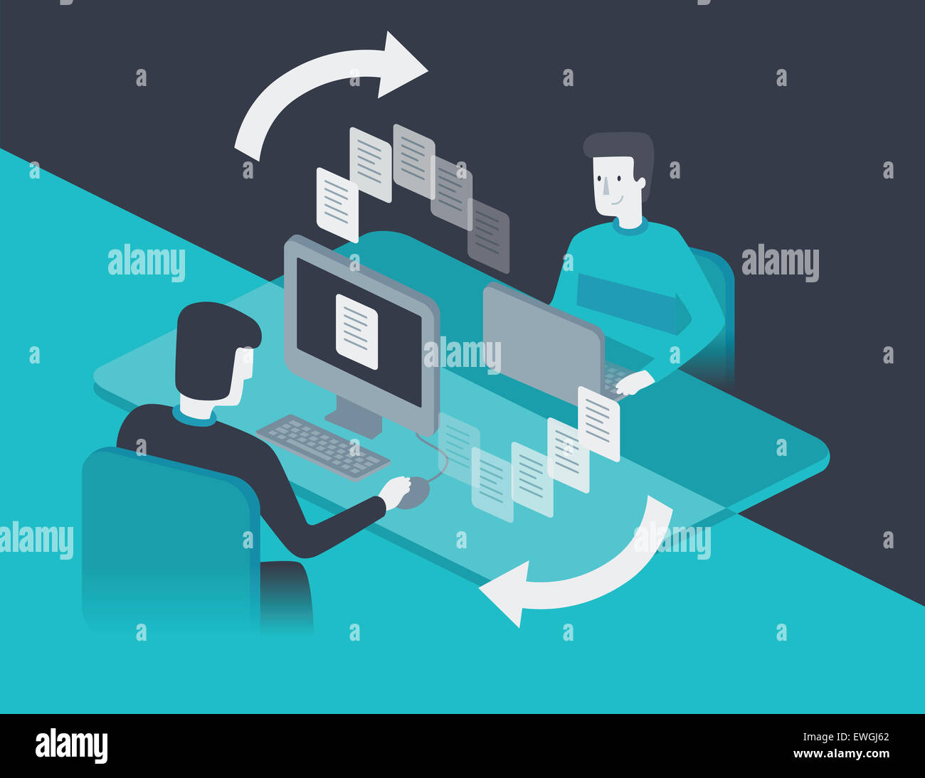 Geschäftsmann Transfer-Ordner an seinen Kollegen Stockfoto