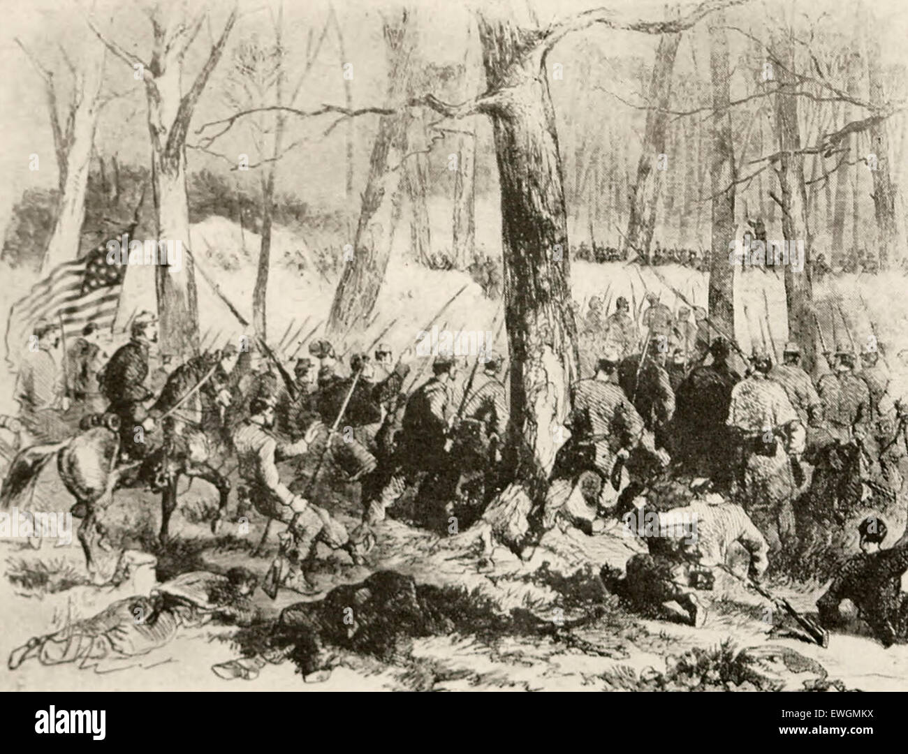 Ladung des 8. Missouri und 11. Indiana Regimenter, unter der Leitung von General Lew Wallace, am Fort Donelson Stockfoto