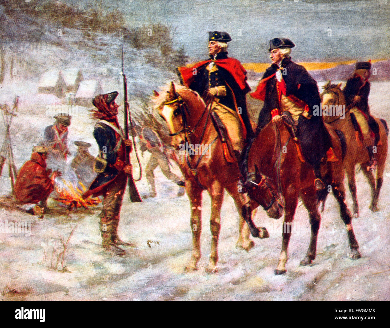 General George Washington und Marquis de Lafayette in Valley Forge, Pennsylvania, circa 1778. Amerikanischer revolutionärer Krieg Stockfoto