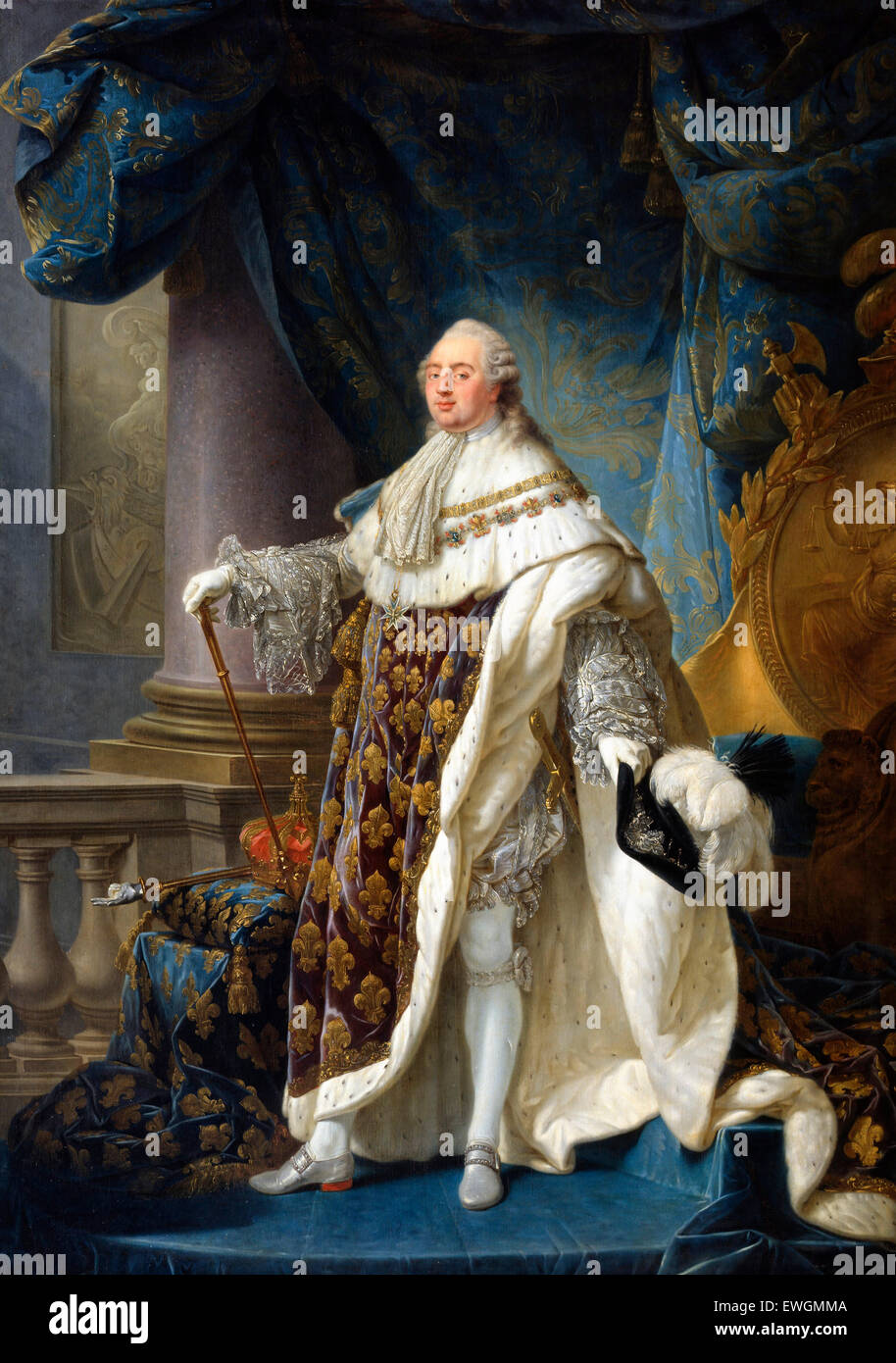 Französisch: Louis XVI, Roi de France et de Navarre (1754-1793), Revêtu du grand Kostüm royal de 1779 Louis XVI., König von Frankreich und Navarra (1754-1793), in seinem grand royal Kostüm im Jahre 1779 Antoine Callet Stockfoto