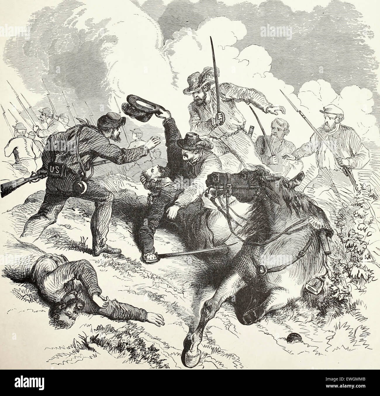 Der Tod von General Nathaniel Lyon, in der Schlacht von Wilsons Creek, in der Nähe von Springfield, Missouri, 1861, USA Bürgerkrieg Stockfoto