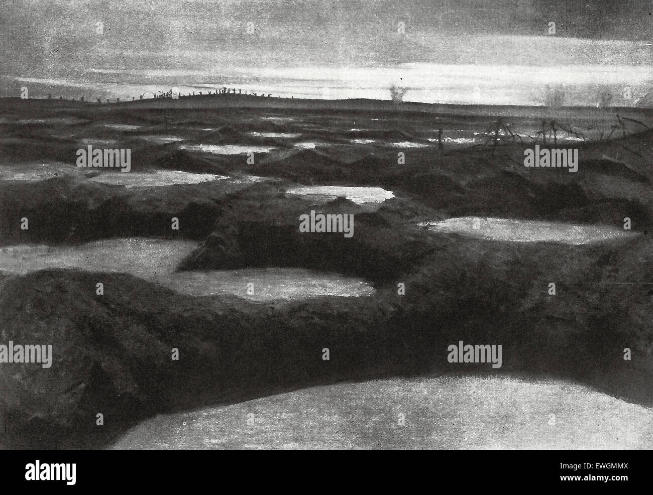 Granattrichter im ersten Weltkrieg.  Denken Sie an den dritten Tag der Schöpfung, bevor "Gott sagte" lassen Sie das Wasser unter dem Himmel an einem Ort gesammelt werden diese Greuel der Verwüstung macht '' Stockfoto