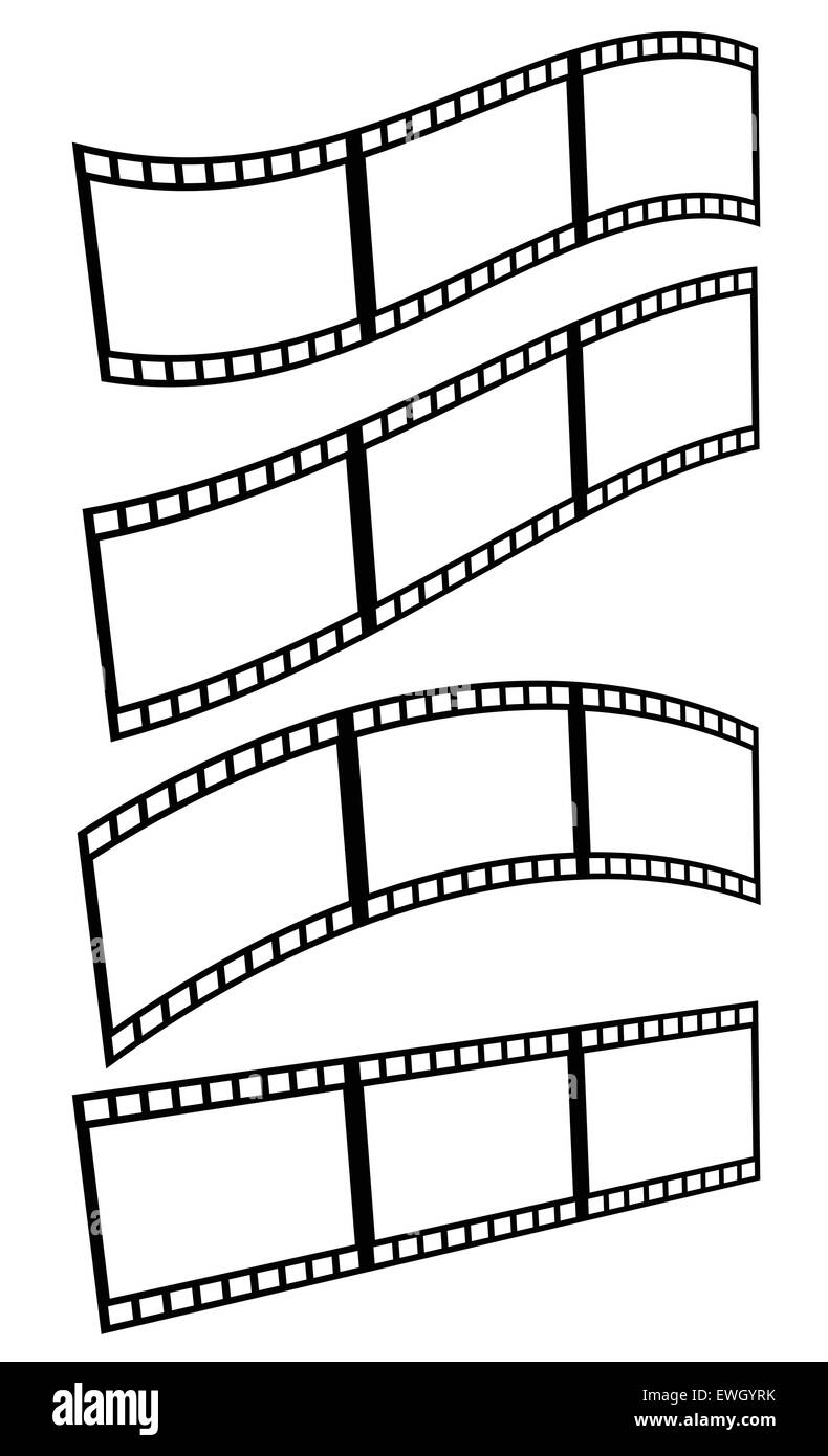 Filmstreifen, isoliert auf weiss Filmframes mit unterschiedlichen Verzerrungen (Lichtbögen, winken). Stock Vektor