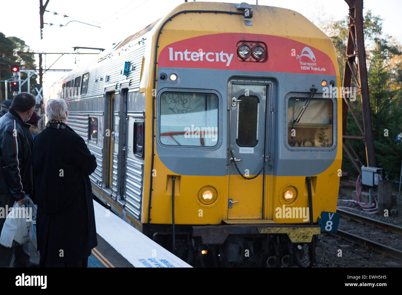 NSW Trainlink Intercity Zug in Katoomba. 20. Juni 2015. Stockfoto