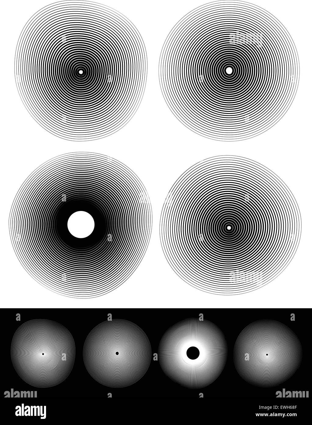Konzentrische Kreise mit Verformung und Wirkung Stock Vektor