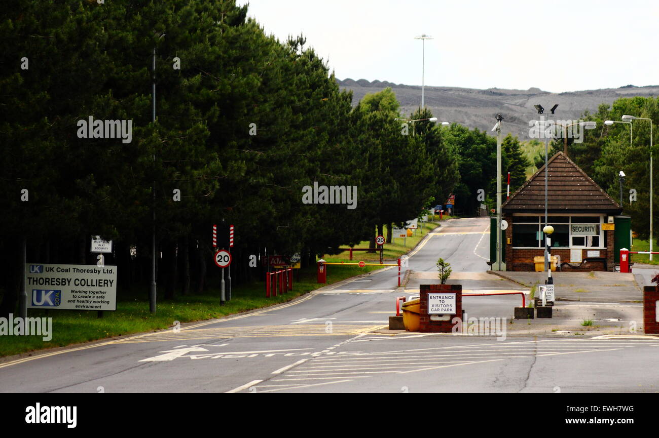 Der Eingang zum Thoresby Zeche, Nottinghamshire Grube im Besitz von britische Kohle, die geplant ist, die Produktion im Jahr 2015 einzustellen Stockfoto