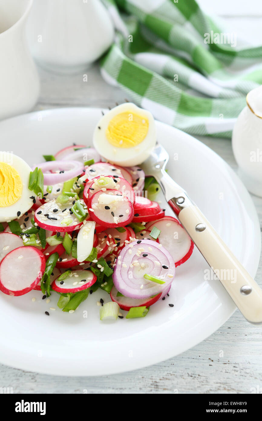 Salat mit Radieschen und Eiern, Essen Stockfoto
