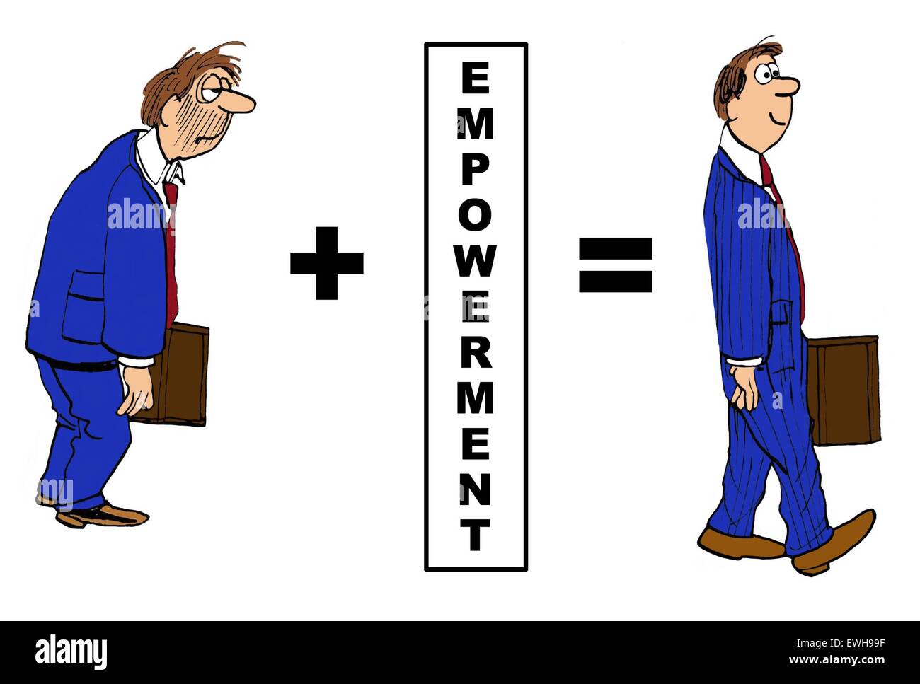 Business-Cartoon zeigt die positive Auswirkungen des "Empowerment" auf den Geschäftsmann. Stockfoto