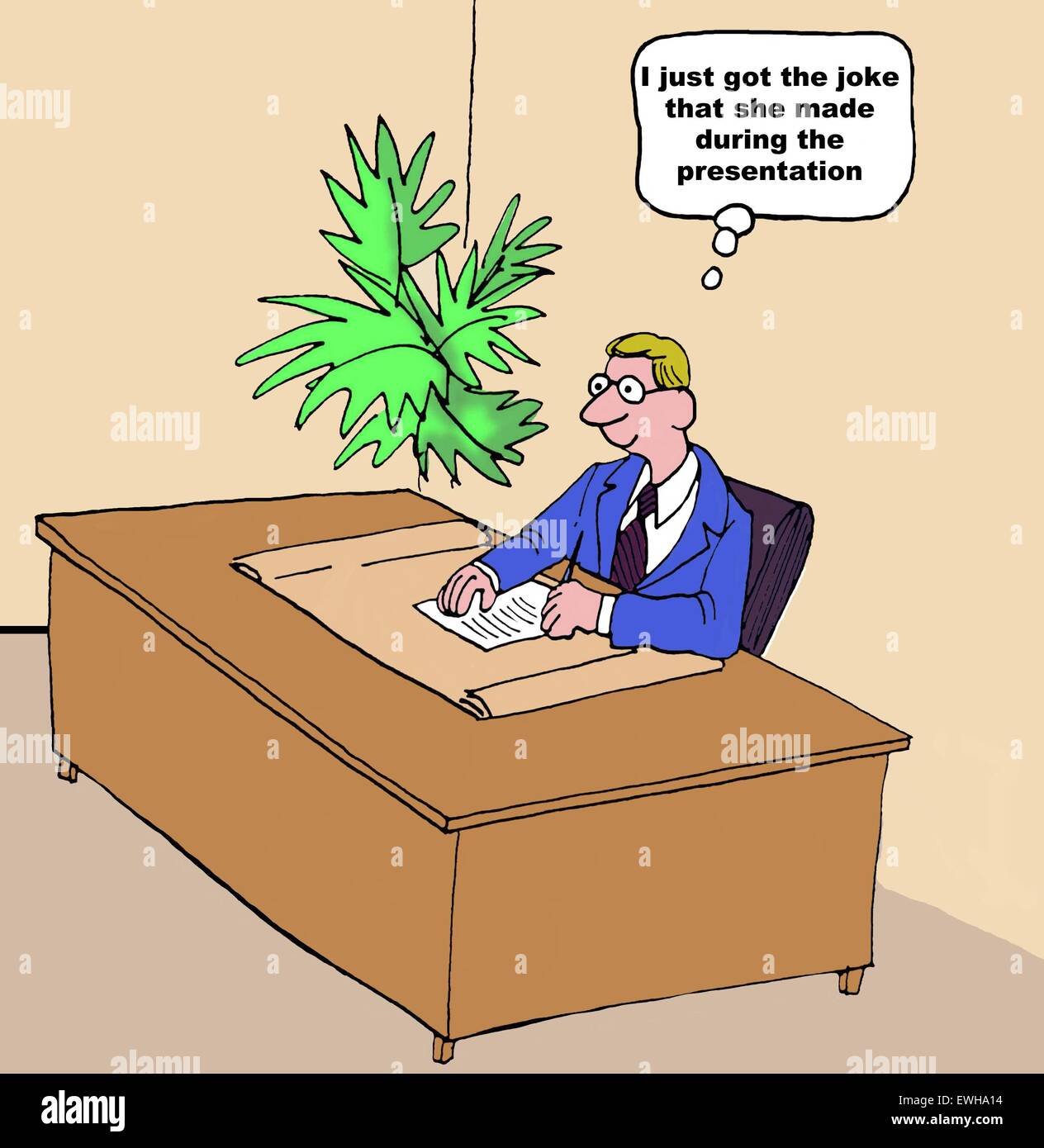BusinessCartoon von Unternehmer denken, "...nur habe den Witz sie