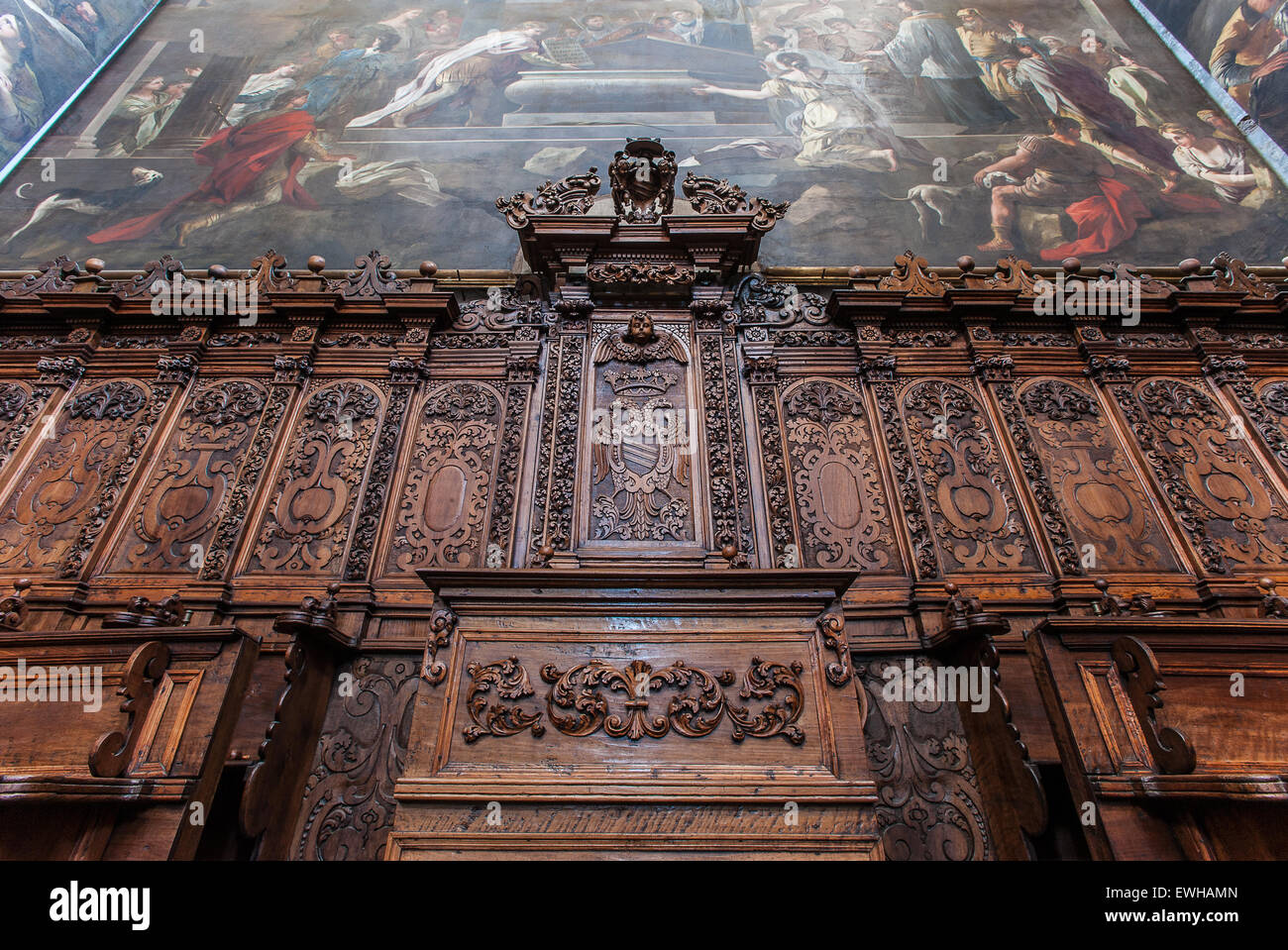 Apulien-Salento Gallipoli Kathedrale ganze der hölzernen Chor Stockfoto