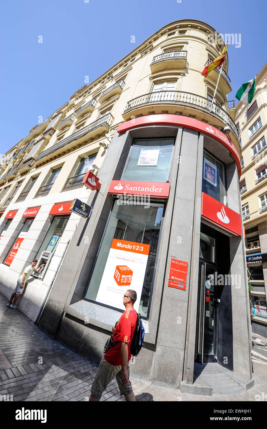 Santander Bank im Zentrum von Málaga, Spanien. Stockfoto