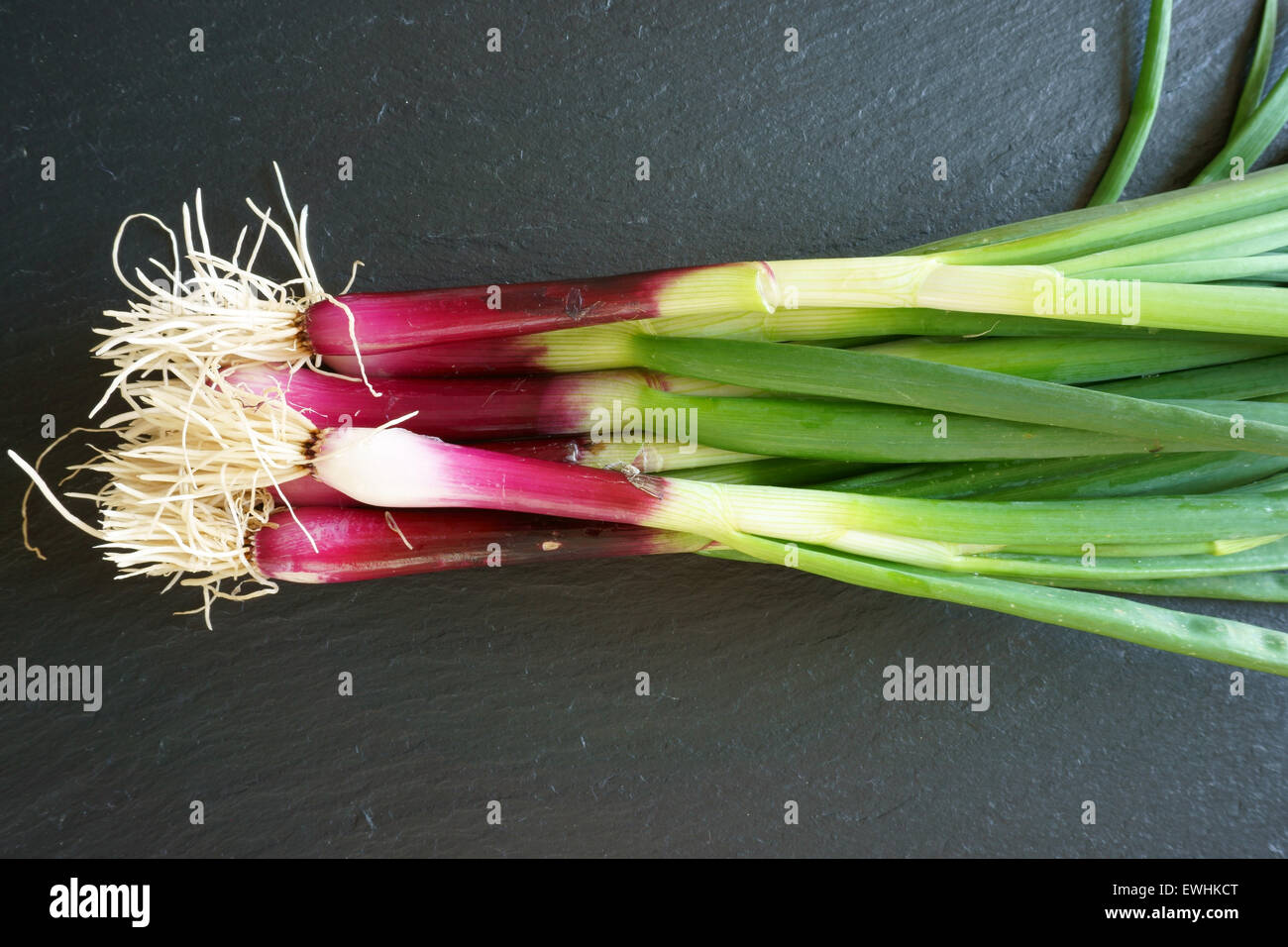 Frischen roten Zwiebeln auf ein Schneidebrett Stockfoto
