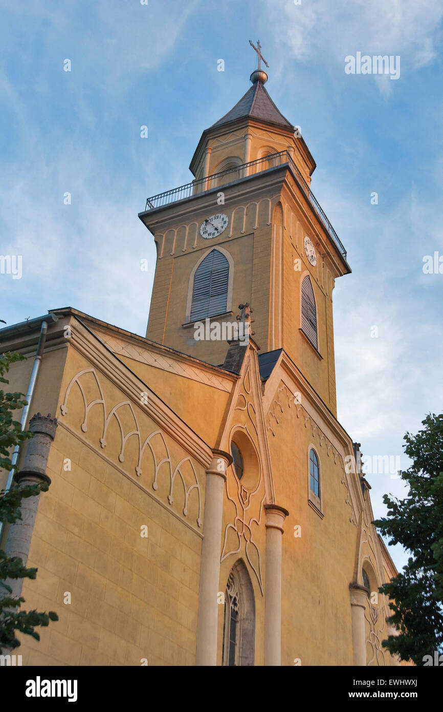 Gotische Kirche des Heiligen Kreuzes in Berehowe, Transkarpatien, Ukraine Stockfoto