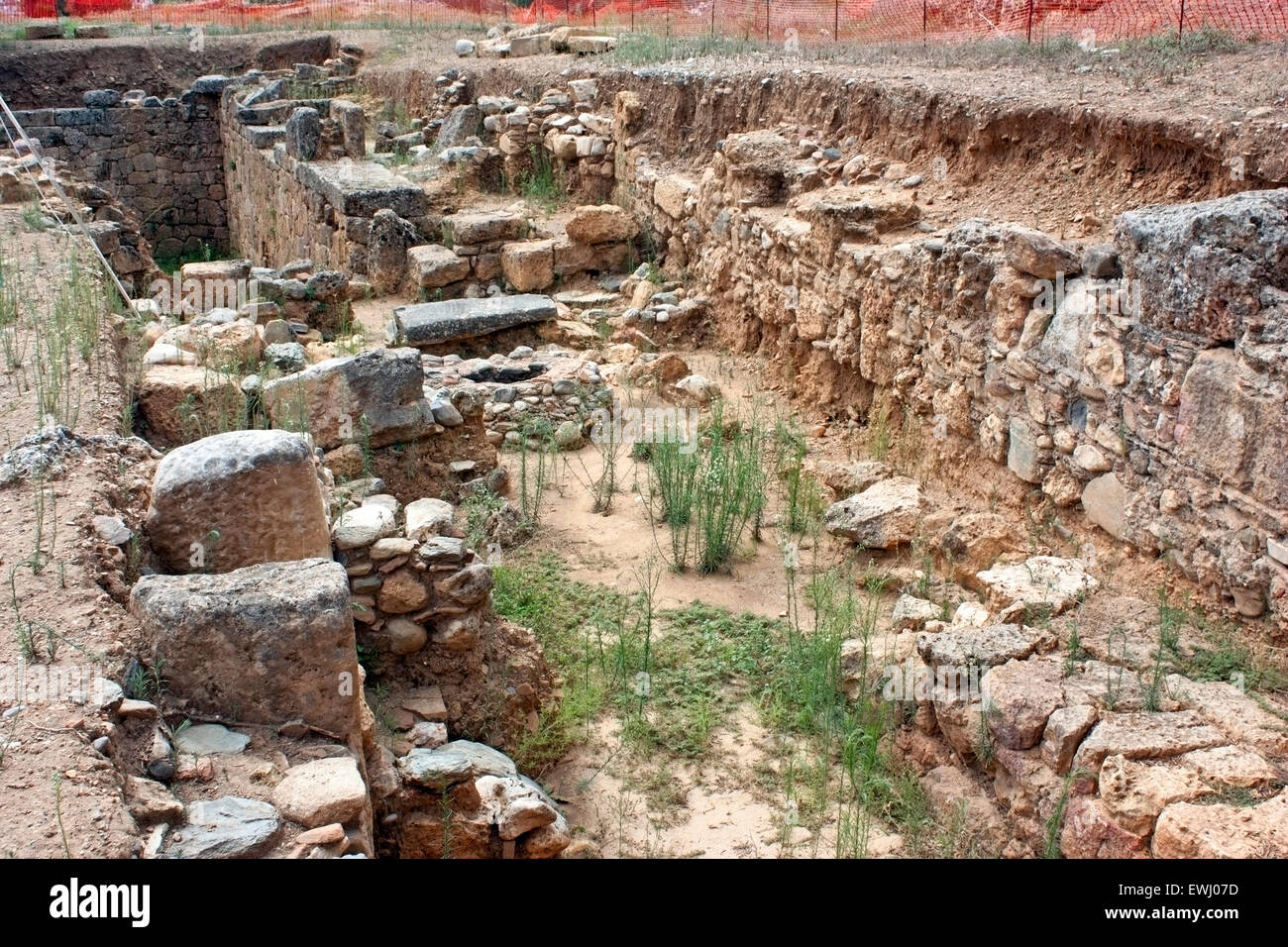 Ausgrabungen des antiken Sparta, Peloponnes, Griechenland. Stockfoto