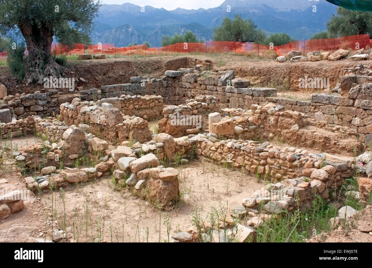Ausgrabungen des antiken Sparta, Peloponnes, Griechenland. Stockfoto