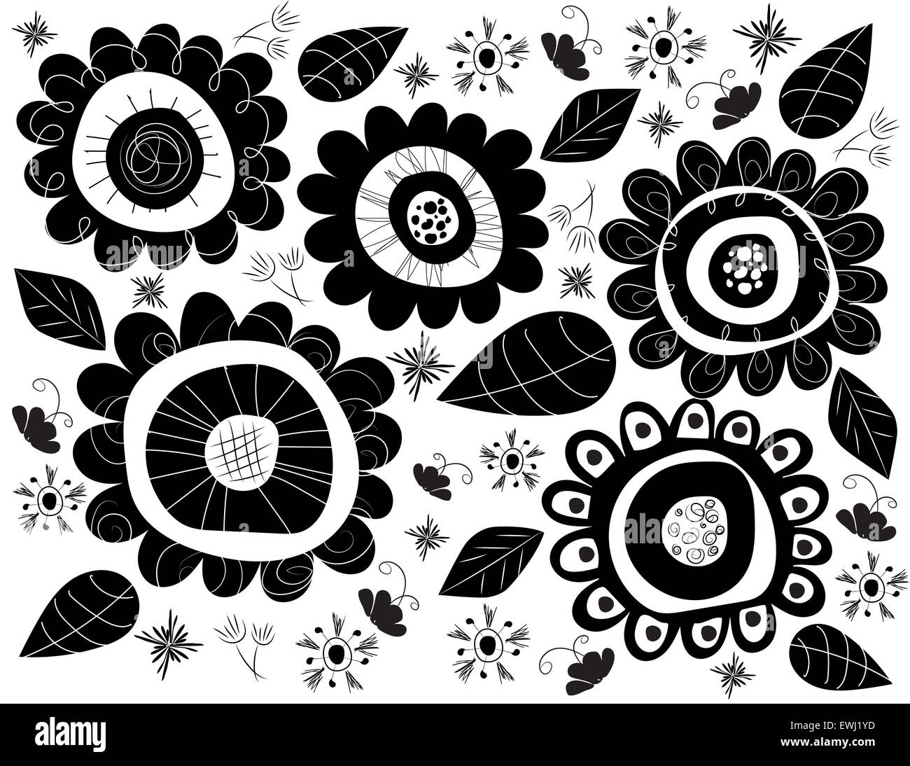 Spaß und original florale Komposition in schwarz und weiß schmücken Ihr Leben Stockfoto