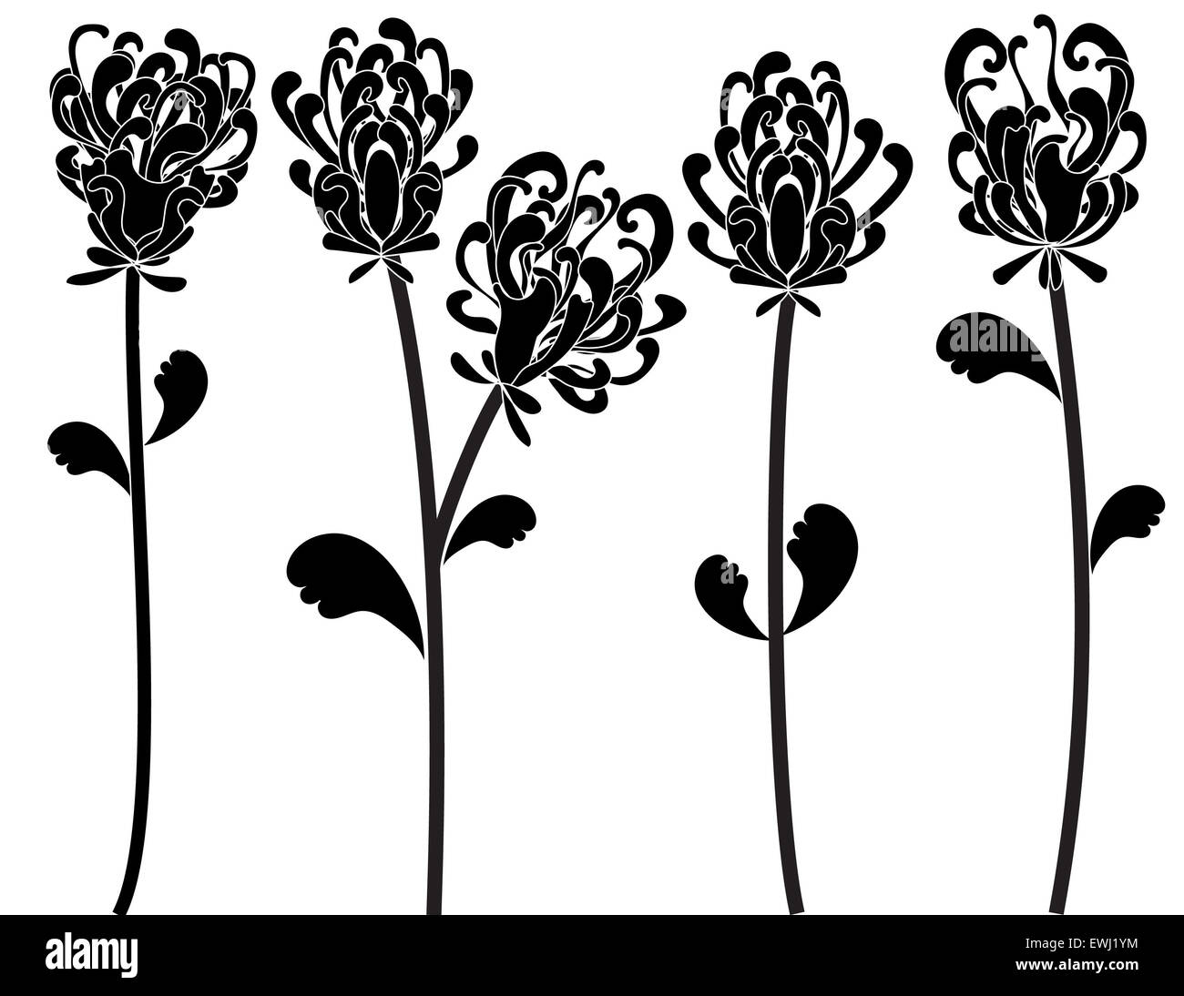 Fünf digitale Kunstwerke von eleganten Blumen zu dekorieren und gestalten Ihre Sondertermine Stil Jugendstil Stockfoto