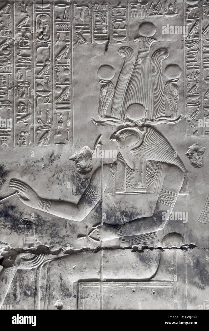 Abydos, Ägypten, die Totentempel des Pharao Seti i., Menmaatra, (XIX ° dyn. 1321-1186 v. Chr.) - der Gott Horus Stockfoto