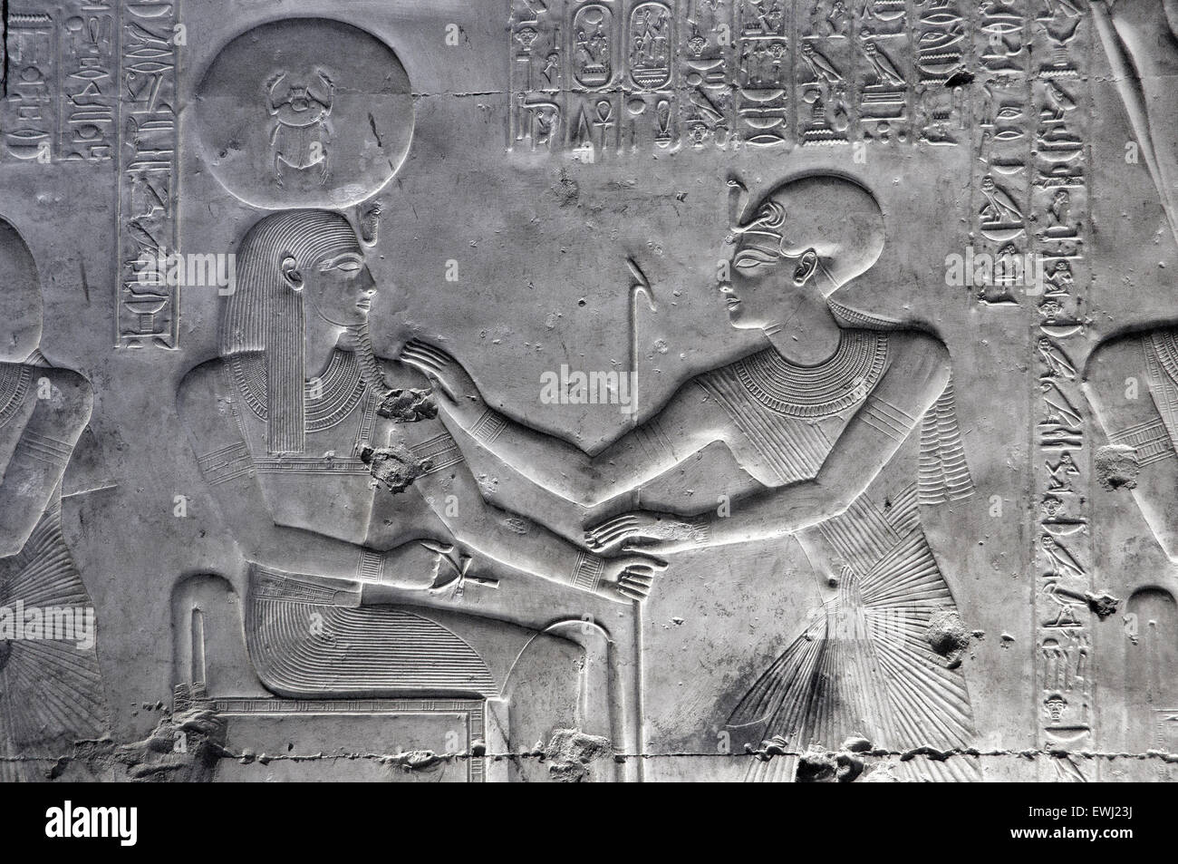 Abydos, Ägypten, die Totentempel des Pharao Seti i., Menmaatra, (XIX ° dyn. 1321-1186 v. Chr.) - der Pharao Anbetung Gott Khepri Stockfoto