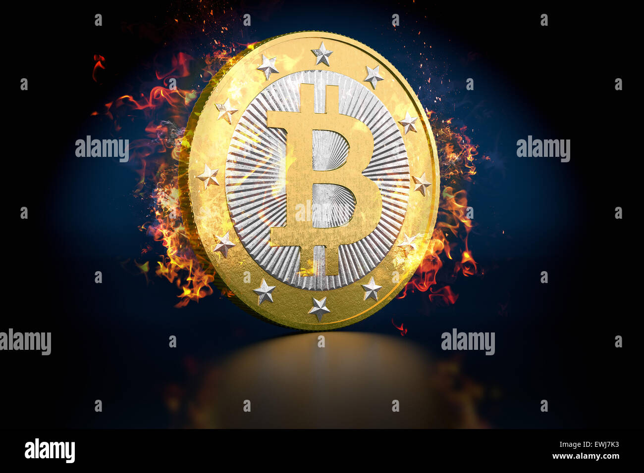 Bitcoin in Brand Stockfoto