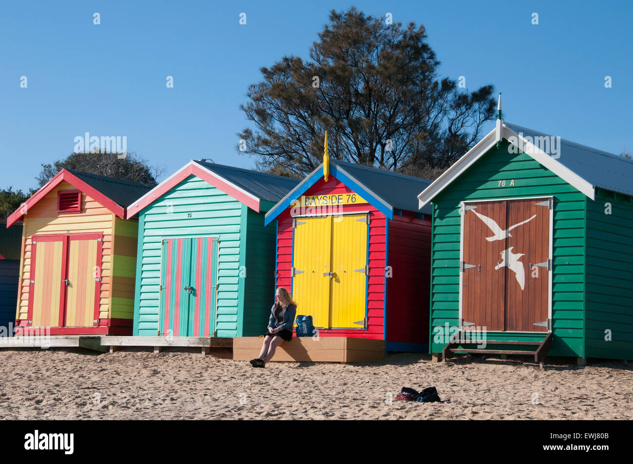 Baden Kästen am Brighton Beach an der Port Phillip Bay, Melbourne Stockfoto