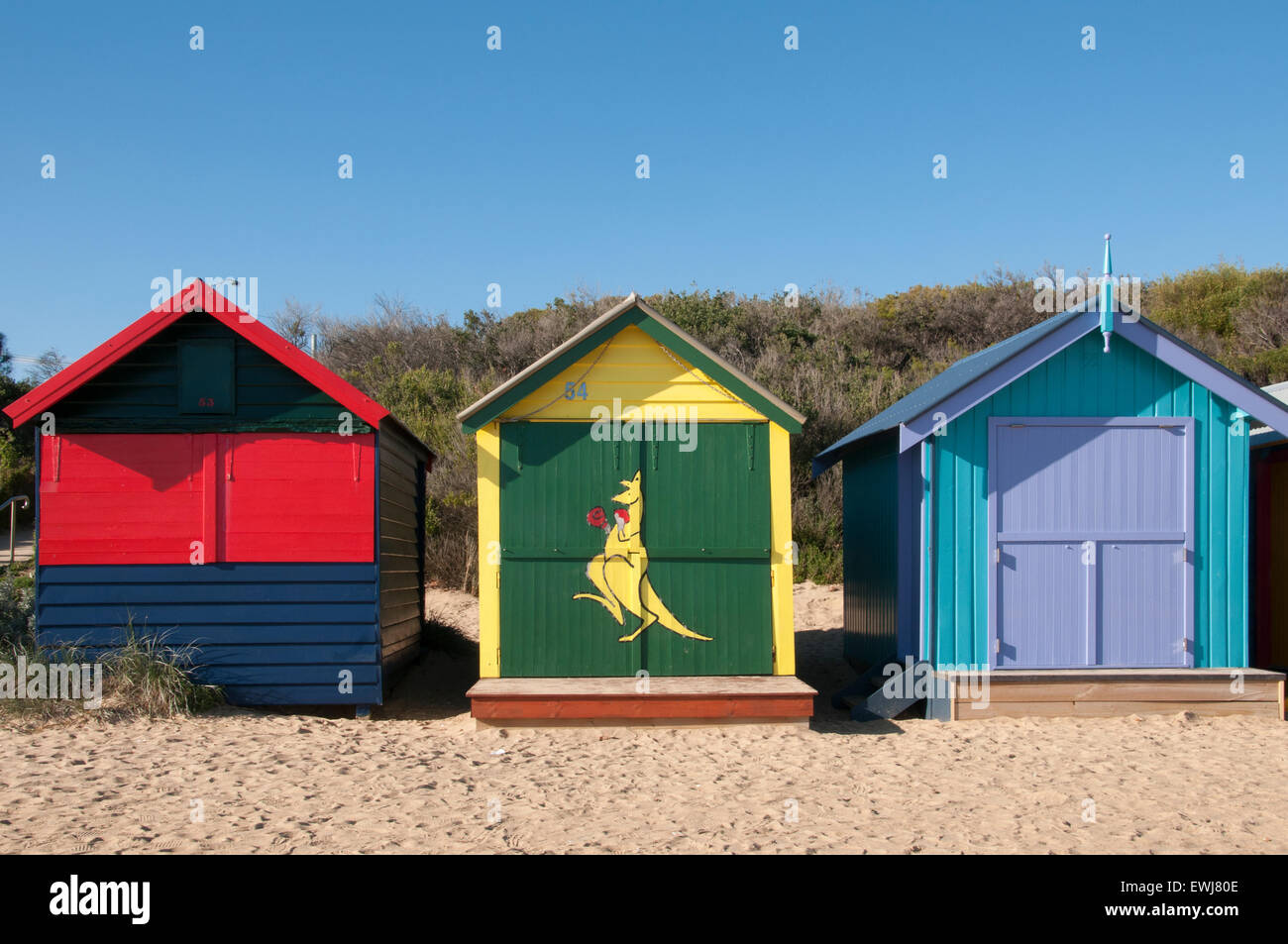 Baden Kästen am Brighton Beach an der Port Phillip Bay, Melbourne Stockfoto