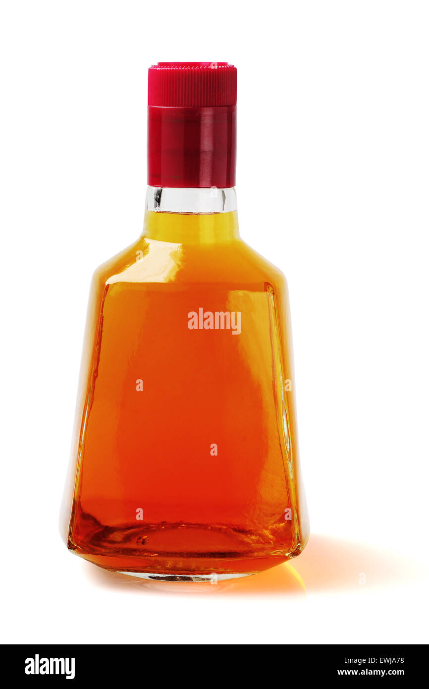 Flasche von alkoholischen Getränken auf weißem Hintergrund Stockfoto