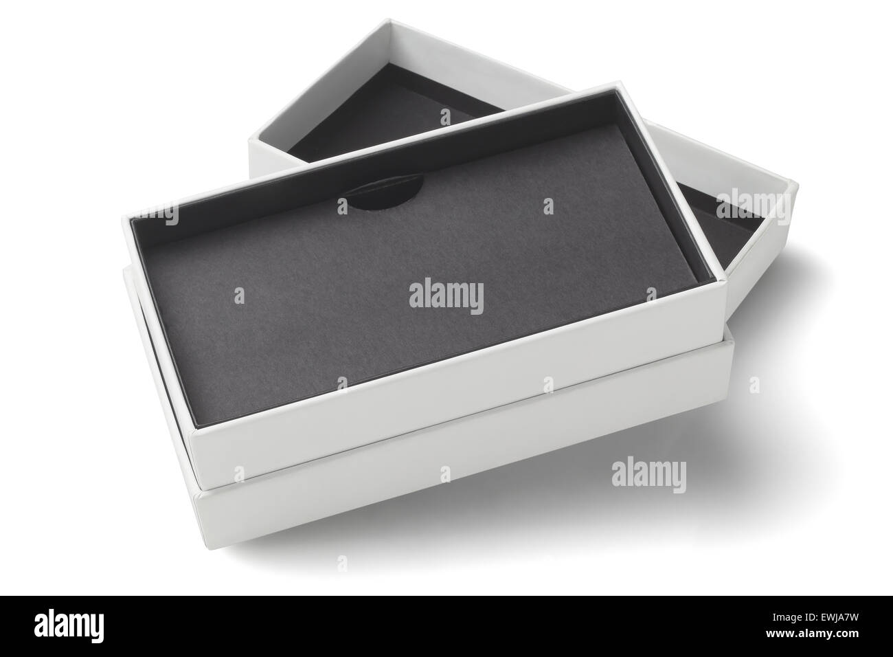 Offenes Smartphone Karton Verpackung Box auf weißem Hintergrund Stockfoto