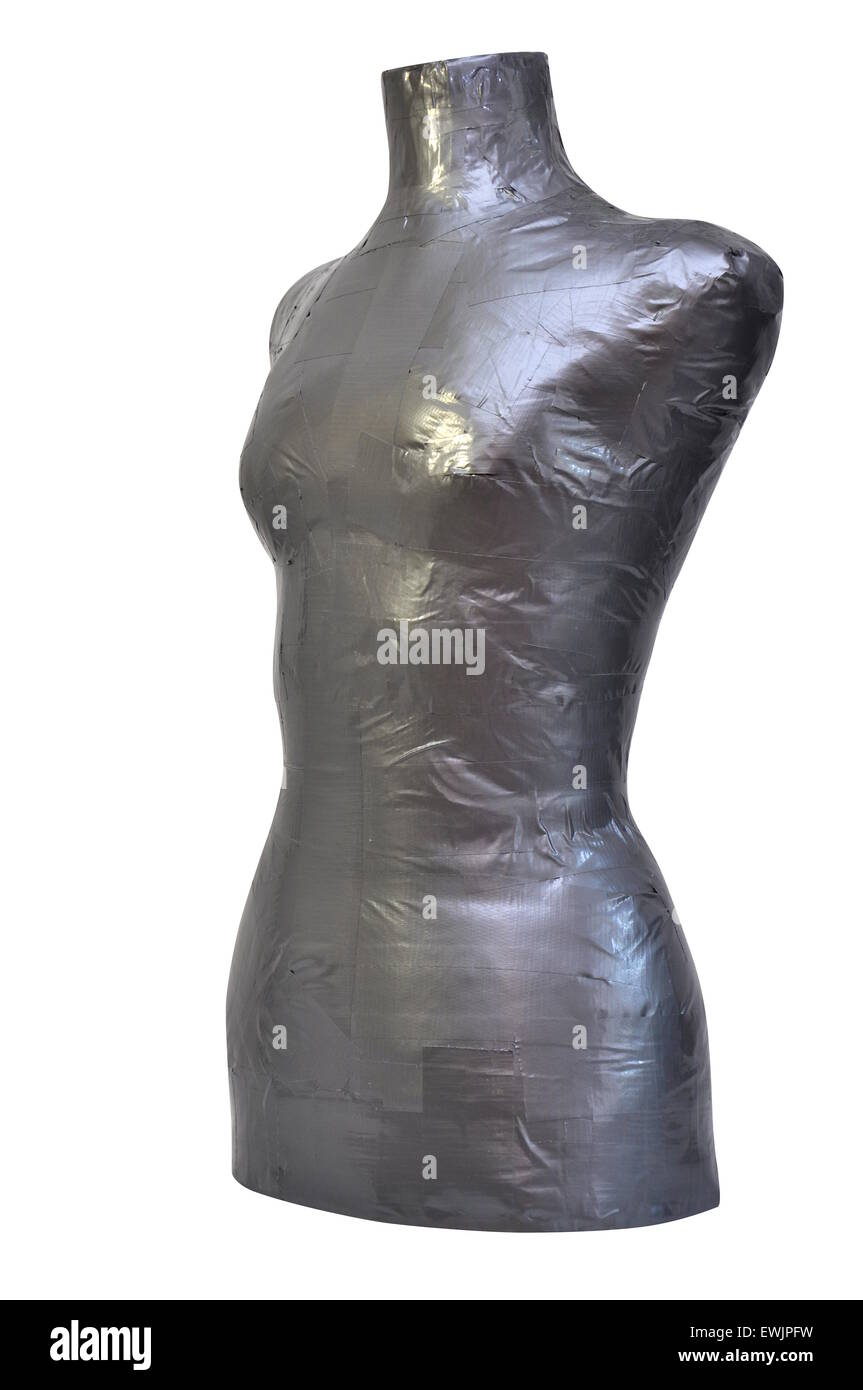 Elegante handgemachte schlanke metallic grau Mannequin isoliert auf weiss Stockfoto