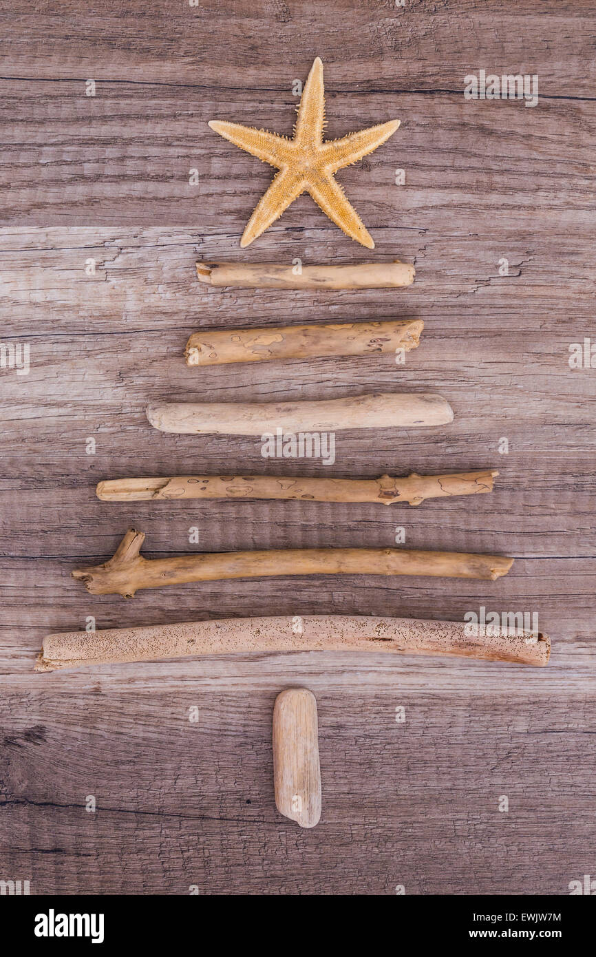 Strand-Treibholz-Weihnachtsbaum Stockfoto