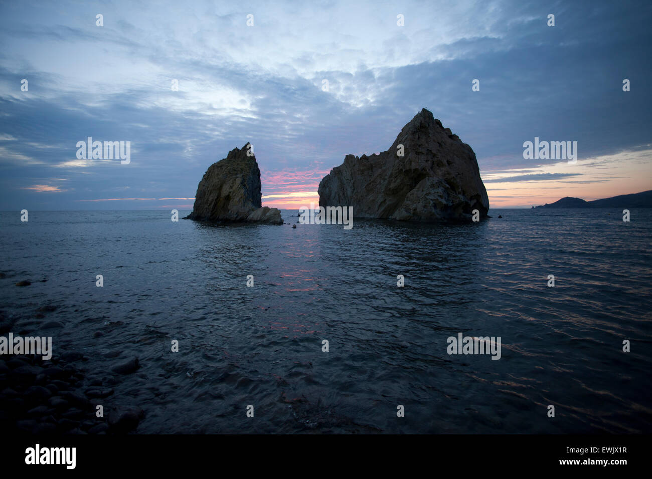 Abendlicht am Myrina, Küste von Lemnos, griechische Inseln, Nördliche Ägäis, Griechenland, Europa Stockfoto