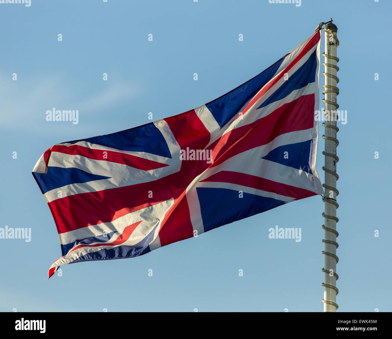 Union Jack auf eine Fahnenstange Stockfoto