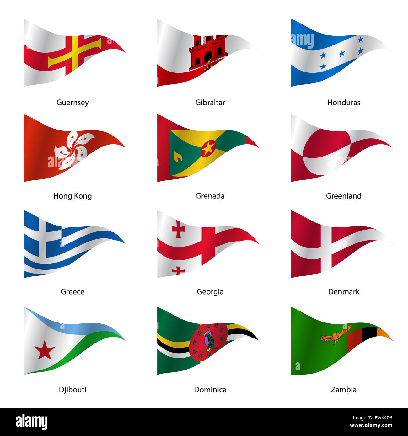 Flaggen der Welt souveräner Staaten festgelegt. Stockfoto