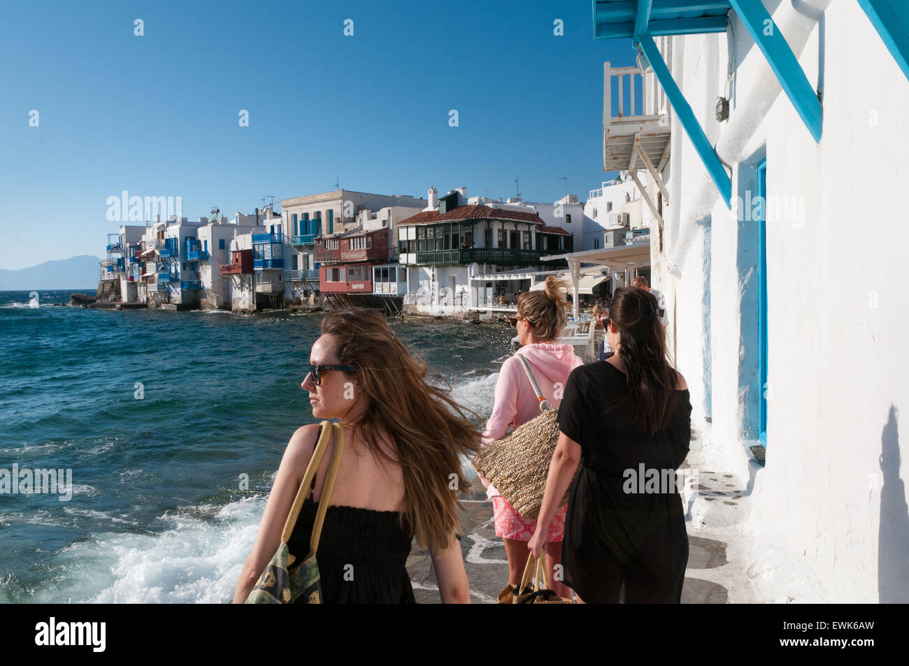 Touristen in Mykonos, Griechenland Stockfoto