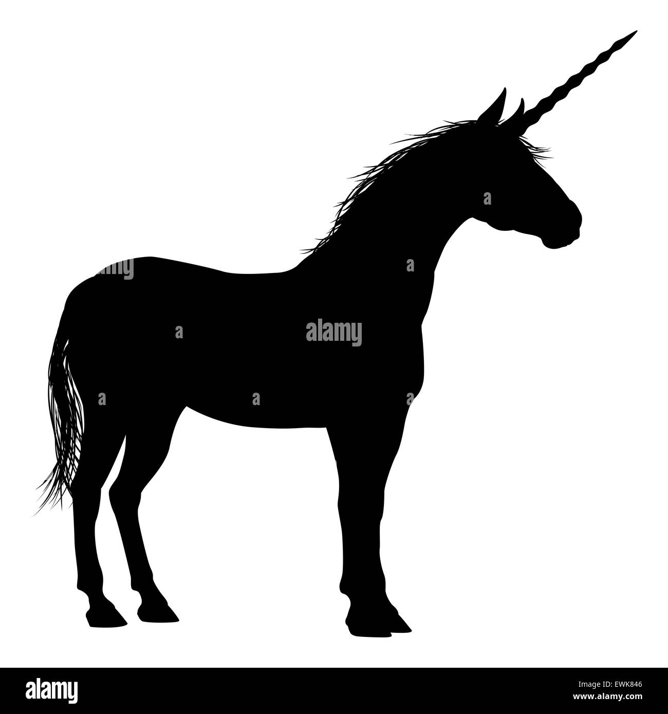 Mythische Pferd Einhorn in der silhouette Stockfoto