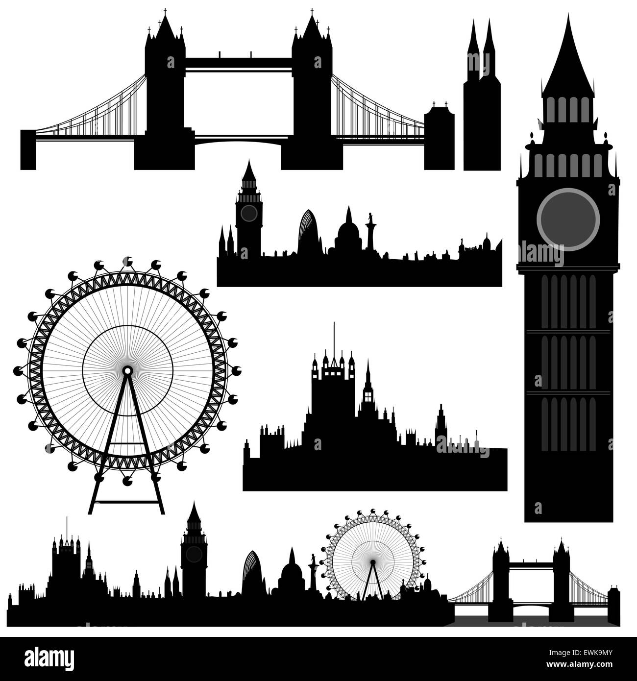 Vektor-Illustration der verschiedenen Sehenswürdigkeiten von London Stock Vektor