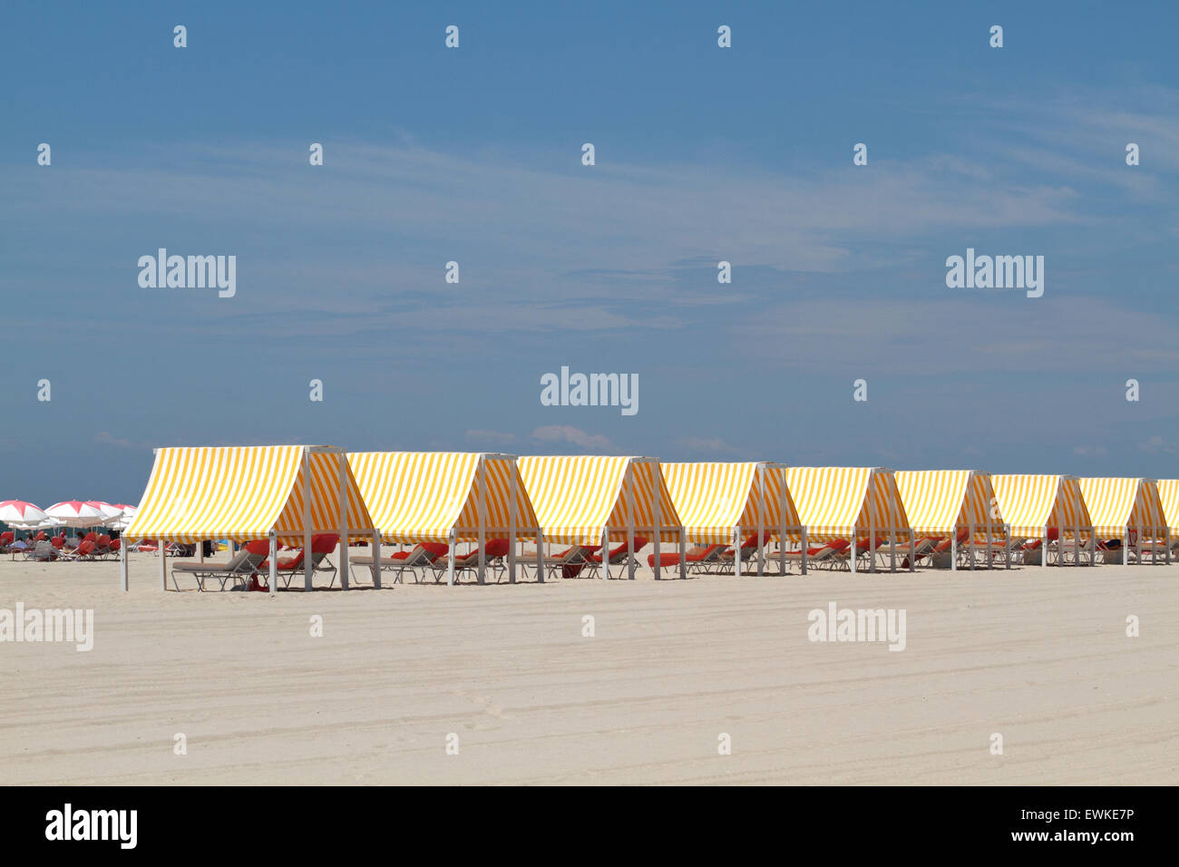 Cabanas am Strand in Cape kann New Jersey, USA Stockfoto