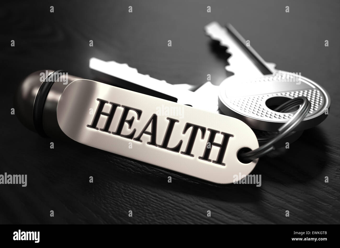 Schlüssel zur Gesundheit. Konzept auf goldenen Schlüsselanhänger. Stockfoto