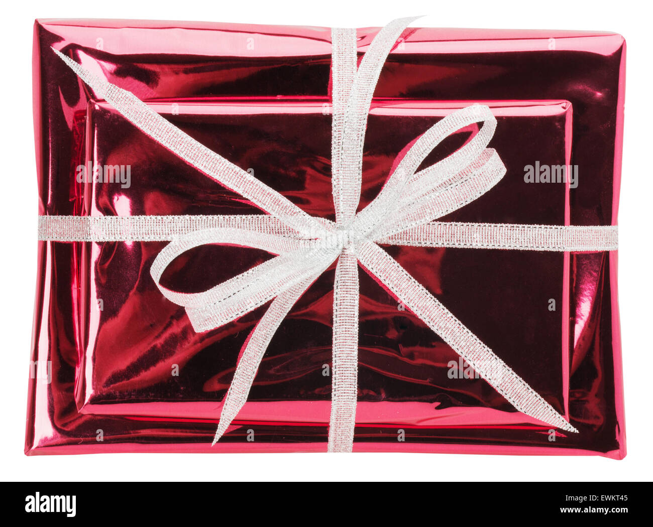 roten Geschenk-Boxen auf dem weißen Hintergrund isoliert. Stockfoto