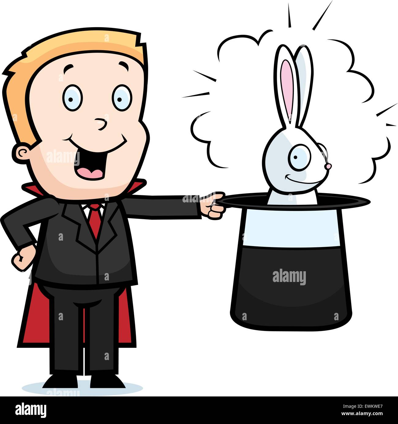 Ein glückliches Cartoon junge Zauberer mit einem Kaninchen. Stock Vektor