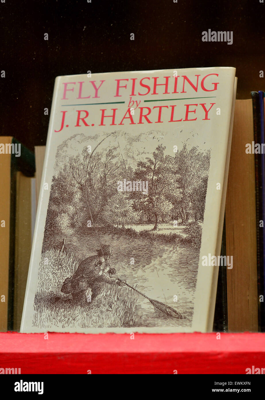 Fliegenfischer von JR Hartley, im Fenster "Buchhandlung" es in beliebten britischen Werbung fördert die gelben Seiten im Jahr 1983 vorgestellt. Stockfoto