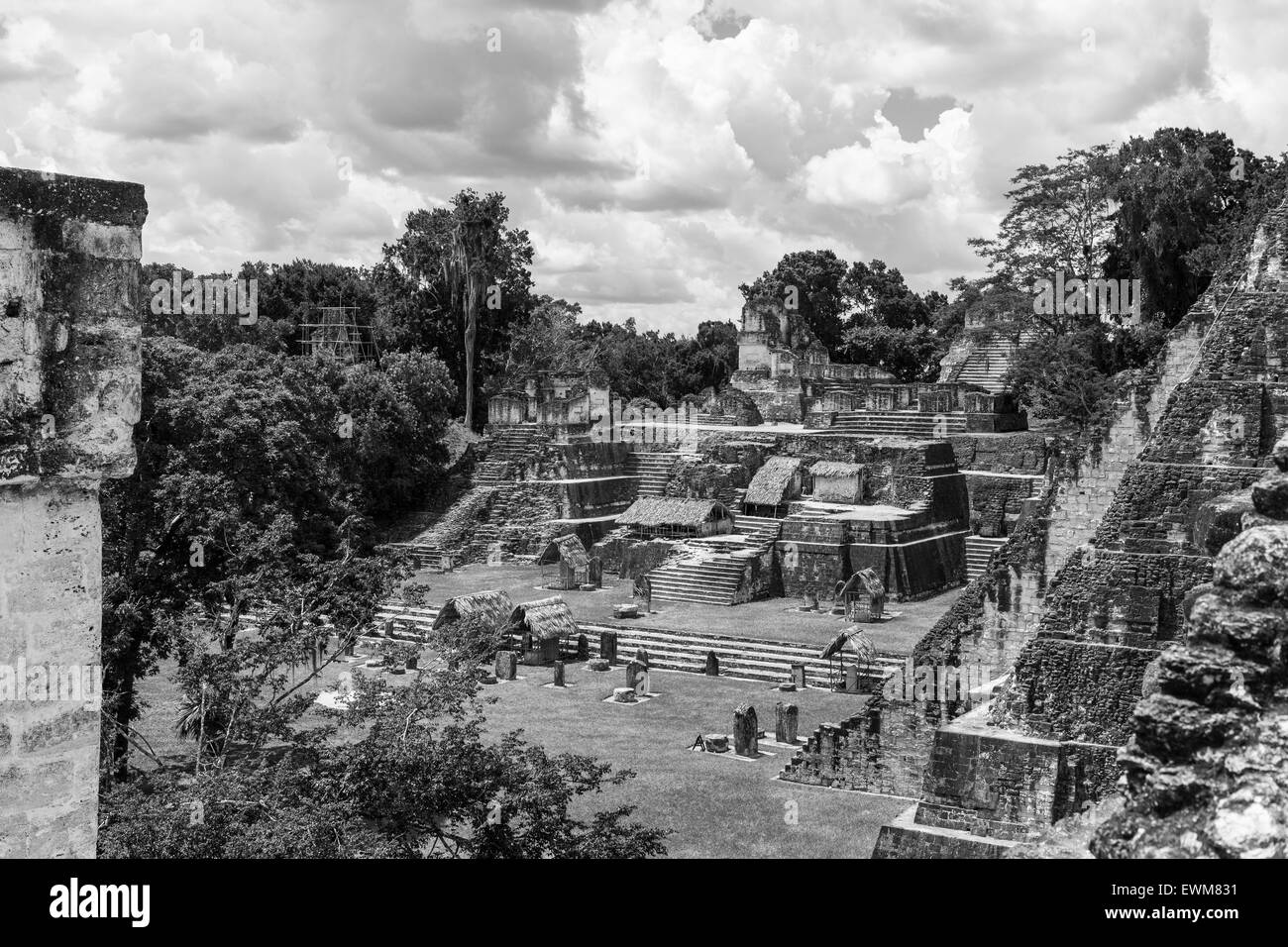 Ein Blick auf den alten Maya-Tikal Ruinen in Guatemala. Stockfoto