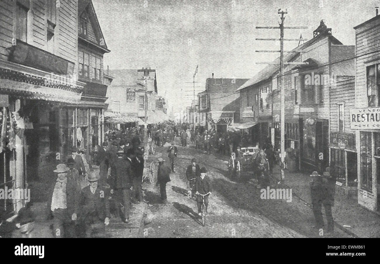 A Straßenszene in Nome, Alaska, Szene des zweiten Gold Rush - Millionen in Gold wurden aus dem Strandsand, ca. 1910 geschwenkt Stockfoto