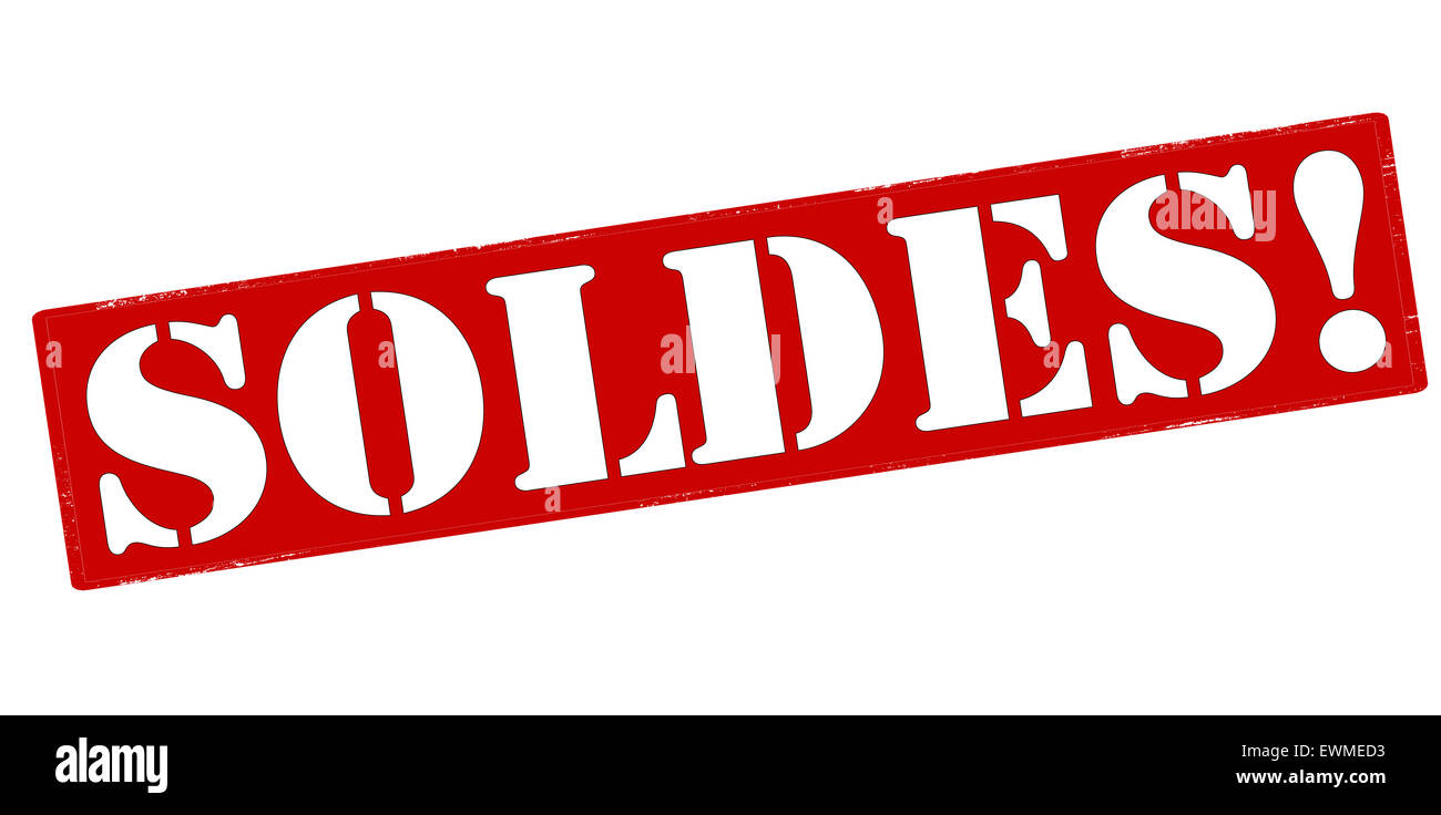 Stempel mit Wort Soldes in Abbildung Stockfoto