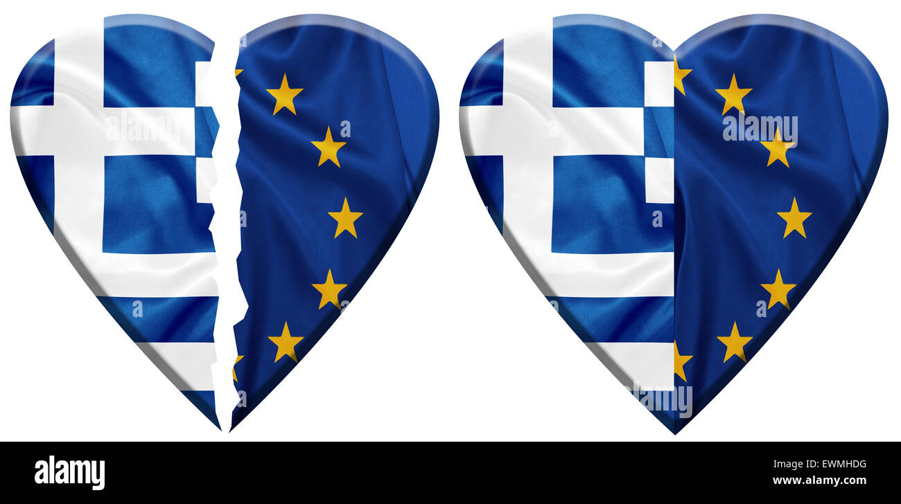 Griechenland und EU-Flaggen auf Seide Textur Stockfoto