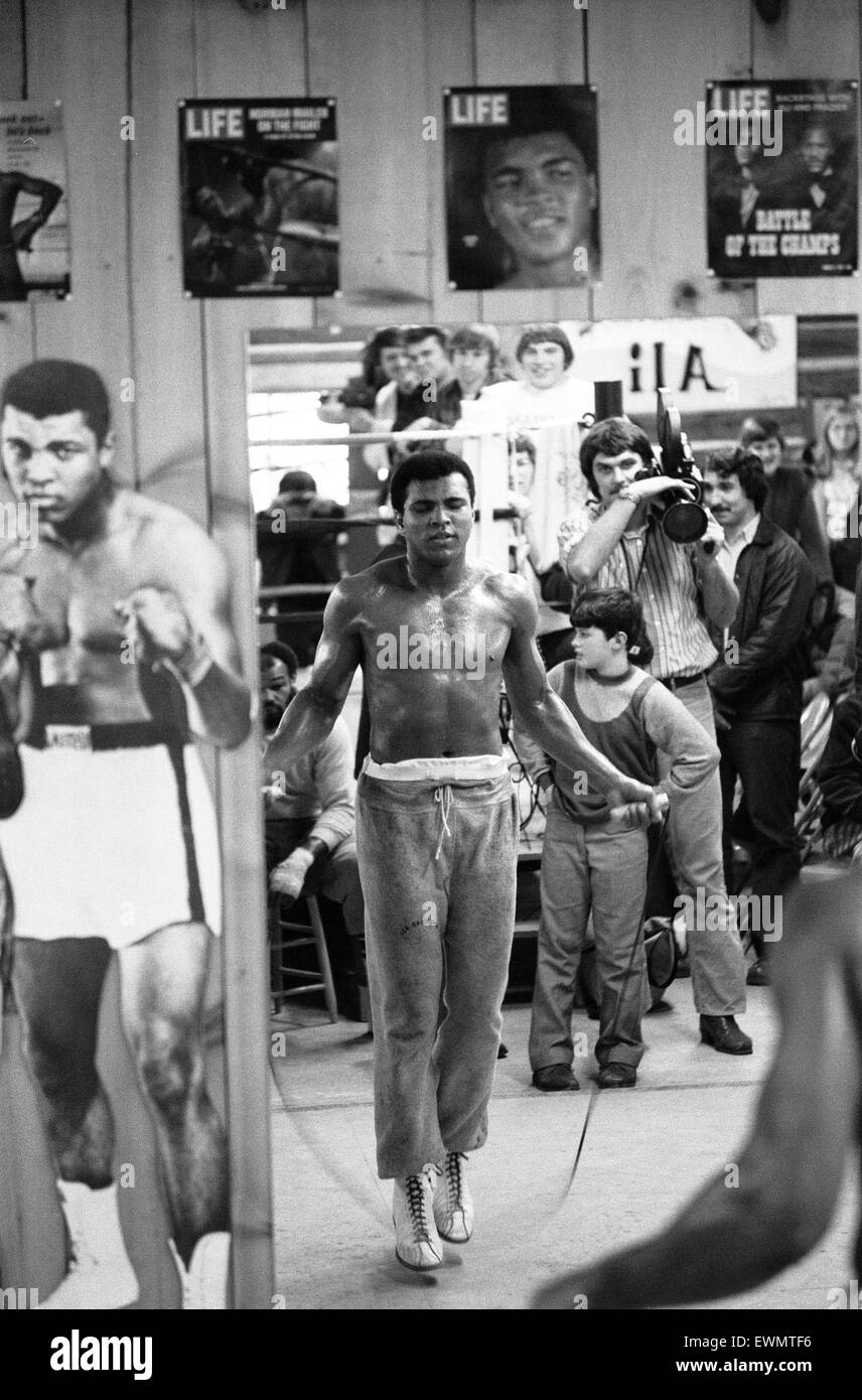 Muhammad Ali-Ausbildung in seinem Lager in Deer Lake Pennsylvania. Ca. Januar 1974 Stockfoto