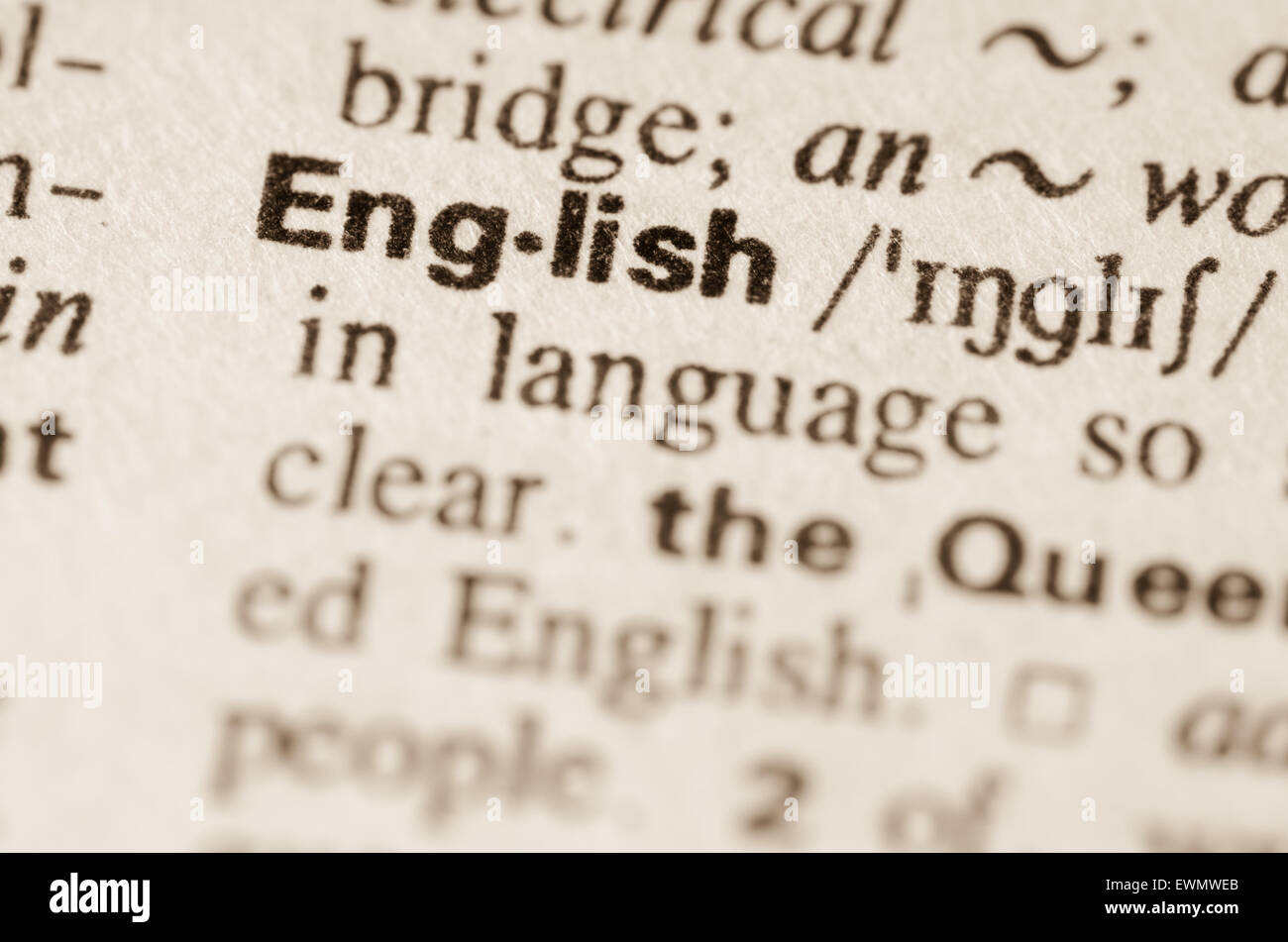 Definition des Wortes Englisch Wörterbuch Stockfoto