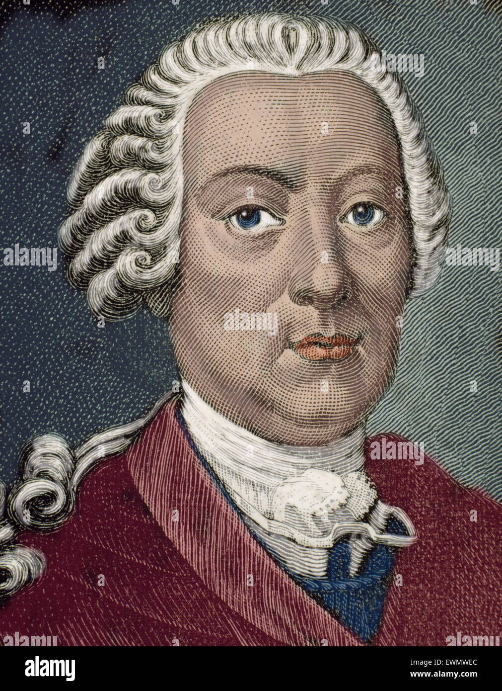 Graf Leopold Joseph von Daun (1705-1766), reichte später Fürst von Thiano, österreichischer Marschall. Gravur. Porträt. des 19. Jahrhunderts. Farbige. Stockfoto